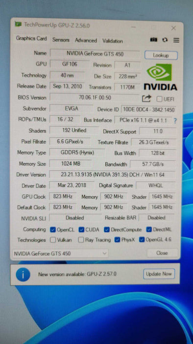 EVGA NVIDIA GTS 450 1GB PCIE %