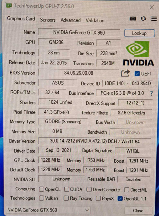 ASUS NVIDIA GeForce GTX 960 4GB GDDR5 Graphics Card | STRIX-GTX960-DC2OC-4GD5 )