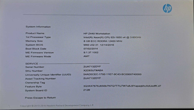 HP Z440 WorkStation | Xeon E5-1650 v4 @ 3.60GHz 8GB DDR4 Quadro K2200 GPU )