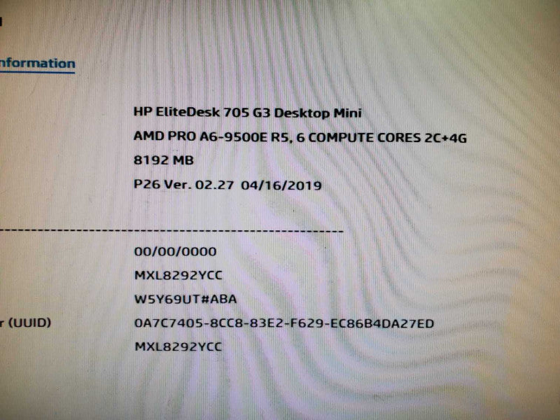 HP EliteDesk 705 G3 USFF Desktop A6-9500E 8GB DDR4 NO HDD **READ @
