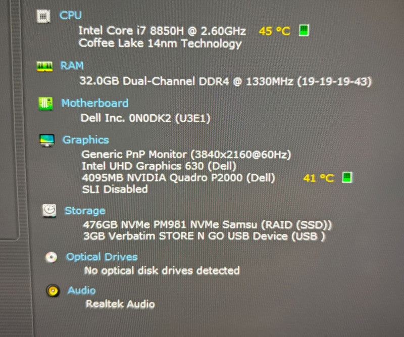 DELL PRECISION 5530 i7-8850H 4K TOUCH QUADRO P2000 32GB RAM 512SSD READ! Q