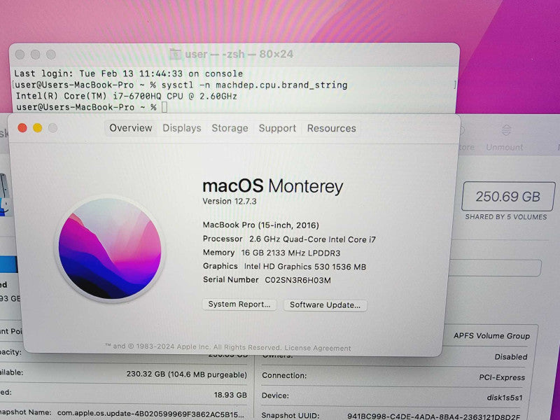 Apple Macbook Pro 2016 15\\" Core i7-6700HQ @ 2.6GHz 16GB DDR3 250GB SSD Radeon (