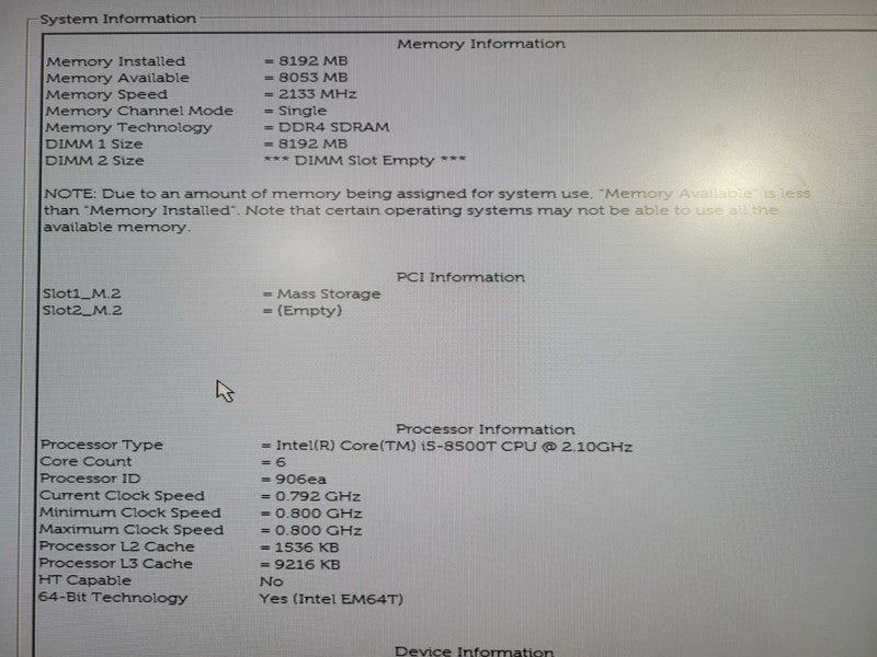 Dell OptiPlex 7060 USFF Desktop | i5-8500T @ 2.10GHz 8GB DDR4 256GB NVMe !