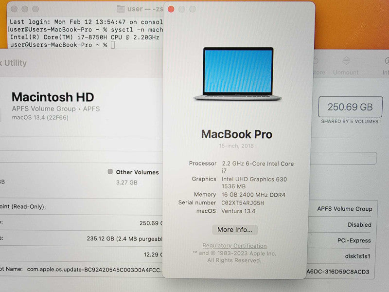 Apple Macbook Pro 2018 15\\" Core i7-8750H @ 2.2GHz 16GB DDR4 250GB SSD Radeon Pro 555X 4GB (