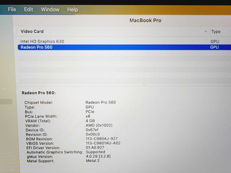 Apple Macbook Pro 2017 15\\" Core i7-7820HQ @ 2.9GHz 16GB DDR3 500GB SSD Radeon Pro 560 4GB [Read] (