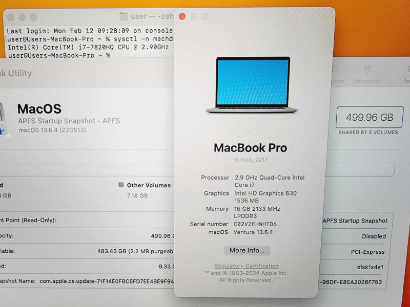 Apple Macbook Pro 2017 15\\" Core i7-7820HQ @ 2.9GHz 16GB DDR3 500GB SSD Radeon Pro 560 4GB [Read] (