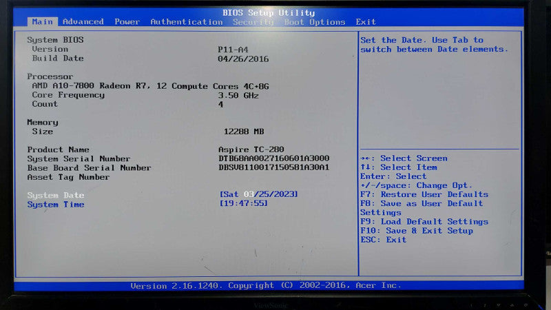 Acer Aspire TC-280 Tower, AMD A10-7800 Radeon R7 3.5GHz, 12GB RAM, No HDD