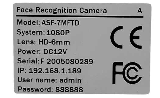 Face Recognition Camera ASF-7MFTD 1080p HD-6mm Lens _