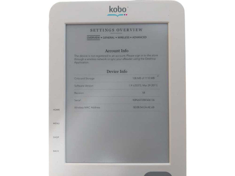 Kobo N647 Wireless e-Book Reader, 1GB Storage