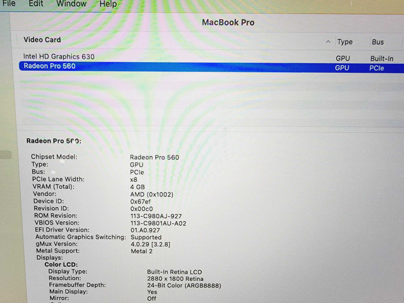 Apple Macbook Pro 2017 15\\" Core i7-7820HQ @ 2.9GHz 16GB DDR3 500GB SSD Radeon Pro 560 4GB [Read] (