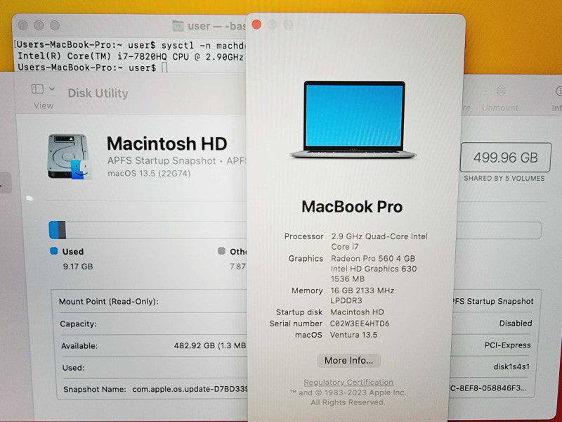 Apple Macbook Pro 2017 15\\" Core i7-7820HQ @ 2.9GHz 16GB DDR3 500GB SSD Radeon Pro 560 4GB [Read] (