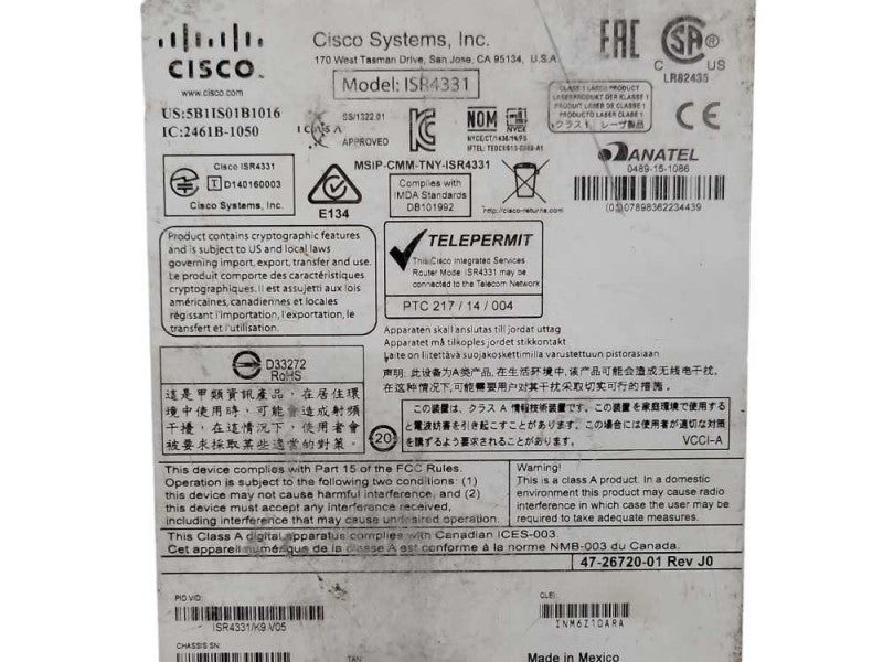 Cisco ISR4331/K9 Integrated Services Router ISR4331 - NO Clock Issue Q_