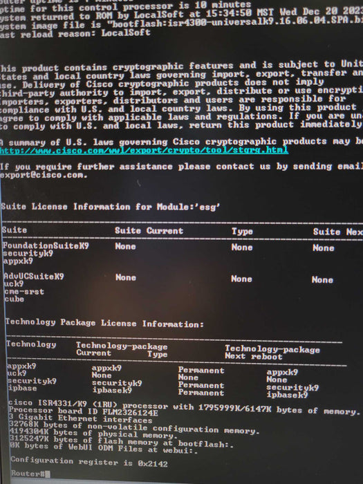 Cisco ISR4331/K9 Integrated Services Router ISR4331 - NO Clock Issue Q_