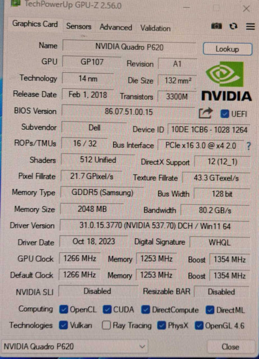 Nvidia Quadro P620 2GB GDDR5 Graphics Card | 4x MiniDP | High Profile )