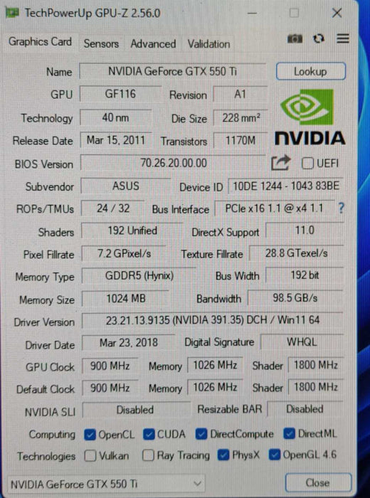 ASUS GeForce GTX 550 Ti 1GB GDDR5 Graphics Card | ENGTX550 TI DI/1GD5 )