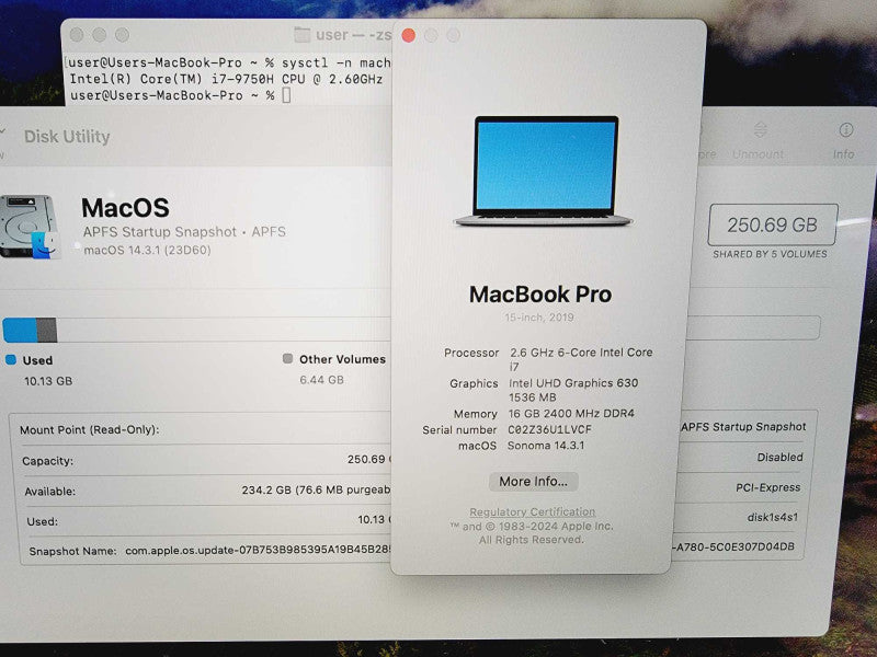Apple Macbook Pro 2019 15\\" Core i7-9750H @ 2.6GHz 16GB DDR4 250GB SSD Radeon Pro 555X 4GB (