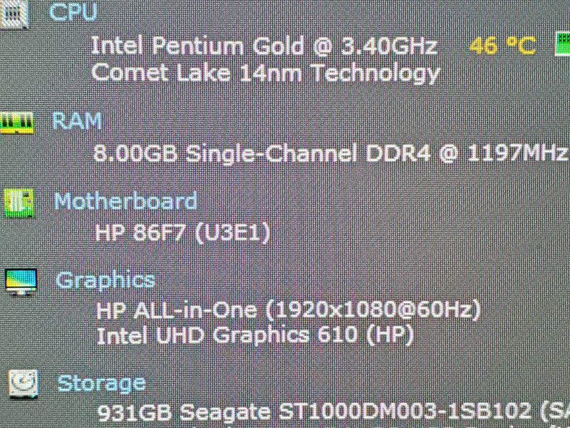 HP 22-df0429 22\\" AiO Pentium Gold 3.4GHz 8GB RAM 1TB HDD Q|