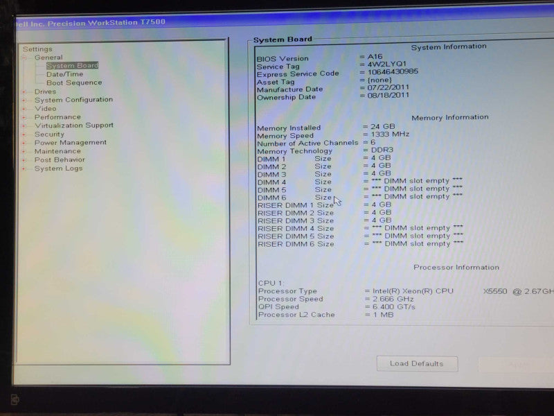 Dell Precision T7500 2x Xeon X5550 2.67GHZ QC, 24GB RAM 1TB HDD Quadro 4000 _