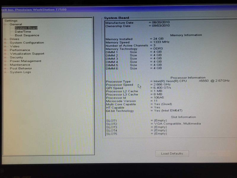 Dell Precision T7500 1x Xeon X5550 2.67GHZ QC, 24GB RAM 1TB HDD Quadro 4000 _