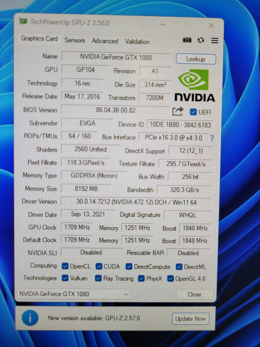 EVGA NVIDIA GTX 1080 8GB SC PCIE %