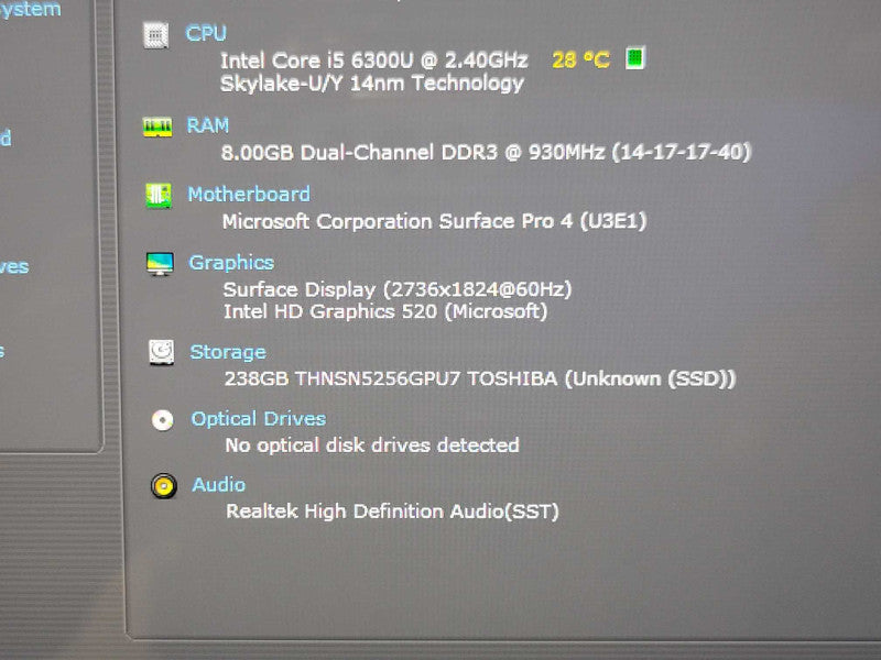 Microsoft Surface Pro 4 1724, Core i5-6300U 8GB DDR3 256GB SSD w/ Power _