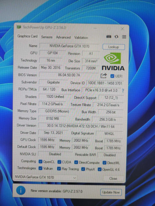 GIGABYE NVIDIA GTX 1070 8GB PCIE %