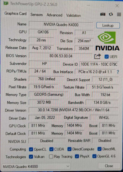 NVIDIA Quadro K4000 | 3GB GDDR5 PCIe Graphics Card | DVI-I DP )
