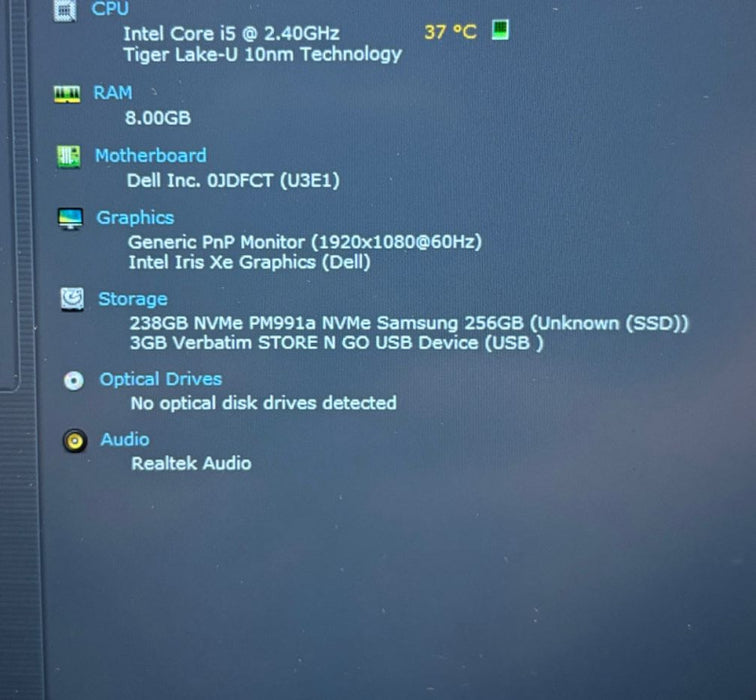 Dell Latitude 3320 Intel Core i5-1135G7@2.4GHz 8GB RAM 256GB SSD READ!