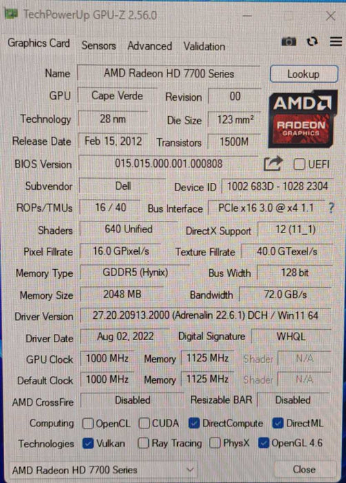 AMD Radeon HD 7770 2GB GDDR5 PCIe Graphics Card | Dell 0DRNTY )