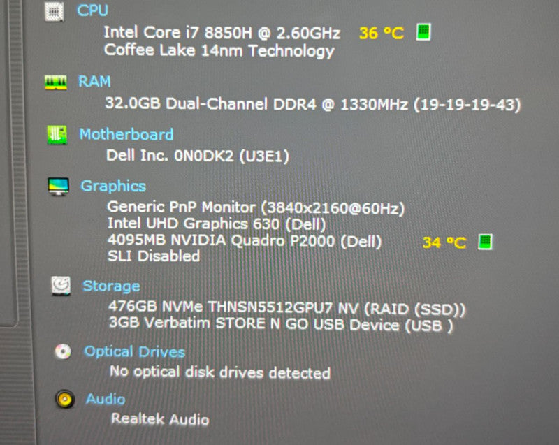 DELL PRECISION 5530 4K TOUCH i7-8850 Quadro P2000 4GB GPU 32GB 512SSD READ Q