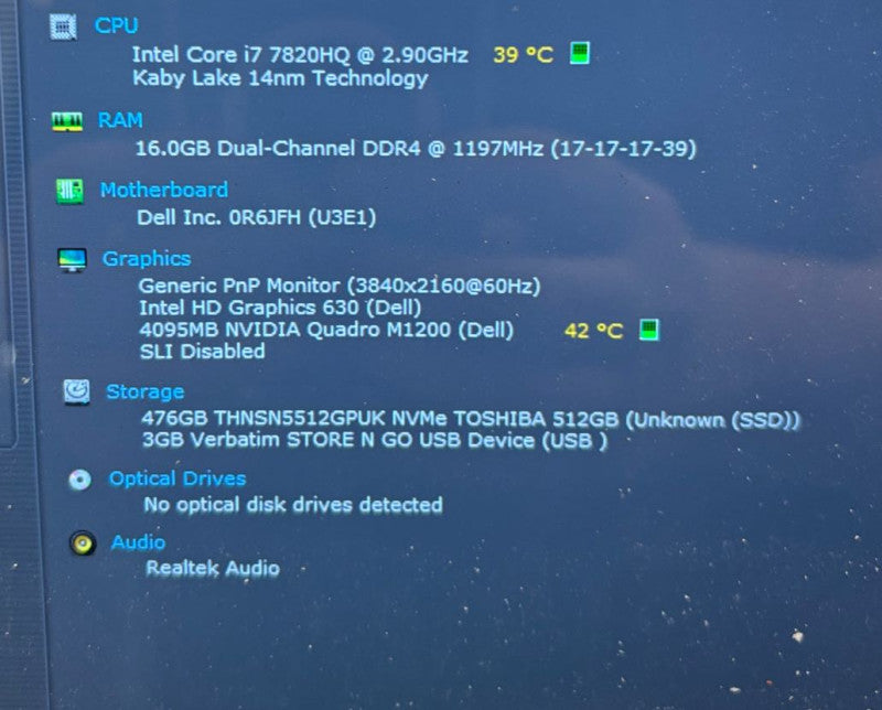 Dell Precision 5520 4K Touch i7-7820HQ QUADRO M1200 4GB GPU 16GB 512SSD READ!