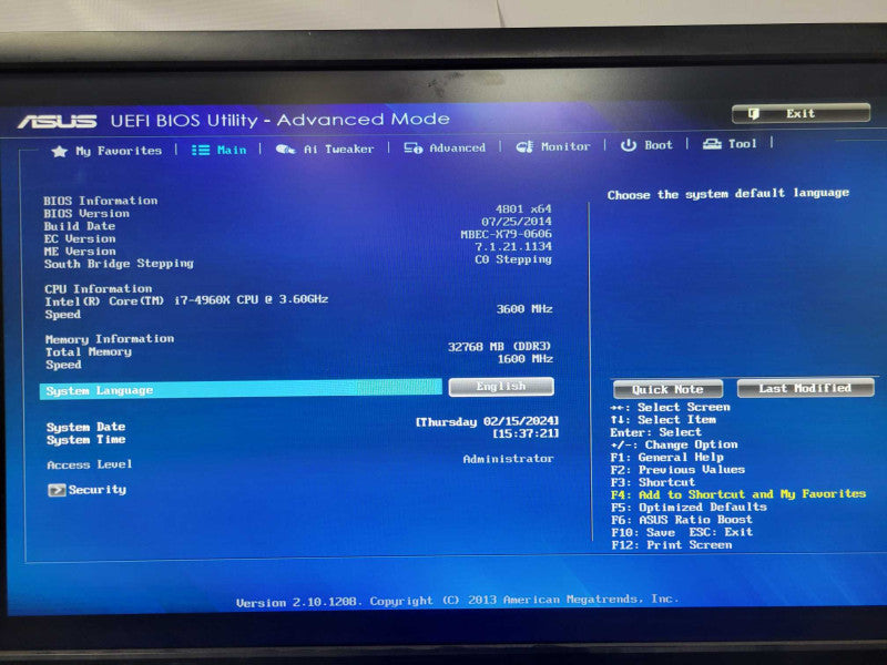 Custom/Asus P9X79-PRO, Core I7-4960X 3.6GHz, 16GB RAM, 1TB HDD, 620W PSU SEE  _
