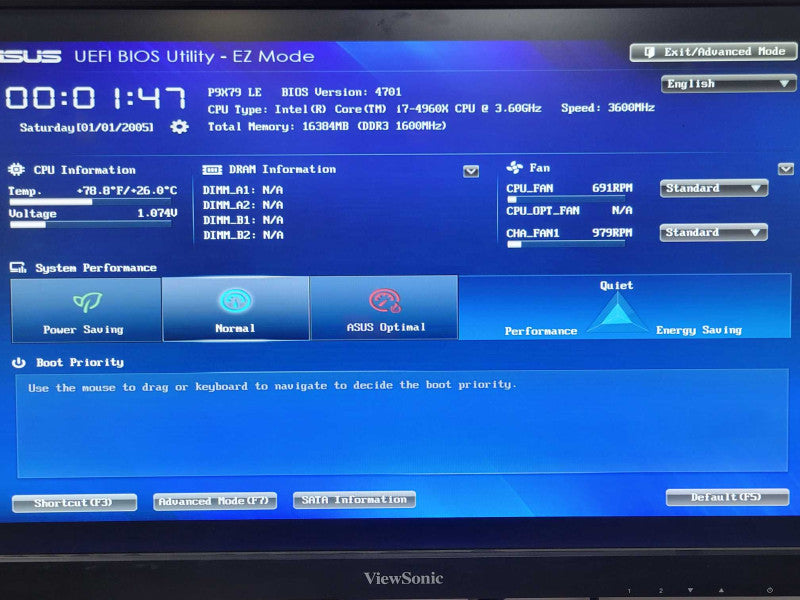 Asus P9X79 LE Board with Core I7-4960X CPU 16GB RAM, I/O Back Cover _