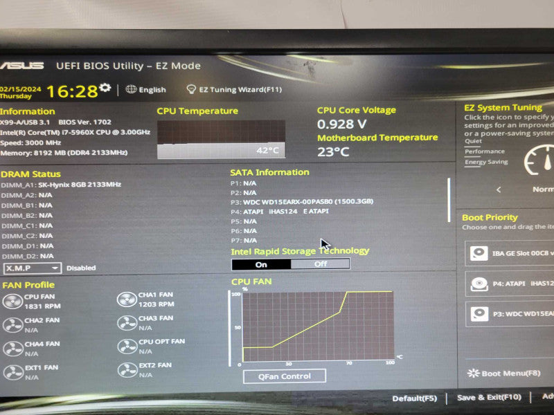 Custom/Asus X99-A/USB3.1 Core I7-5960X 3GHz, 8GB DDR4, 1.5TB HDD Quadro K2200 _