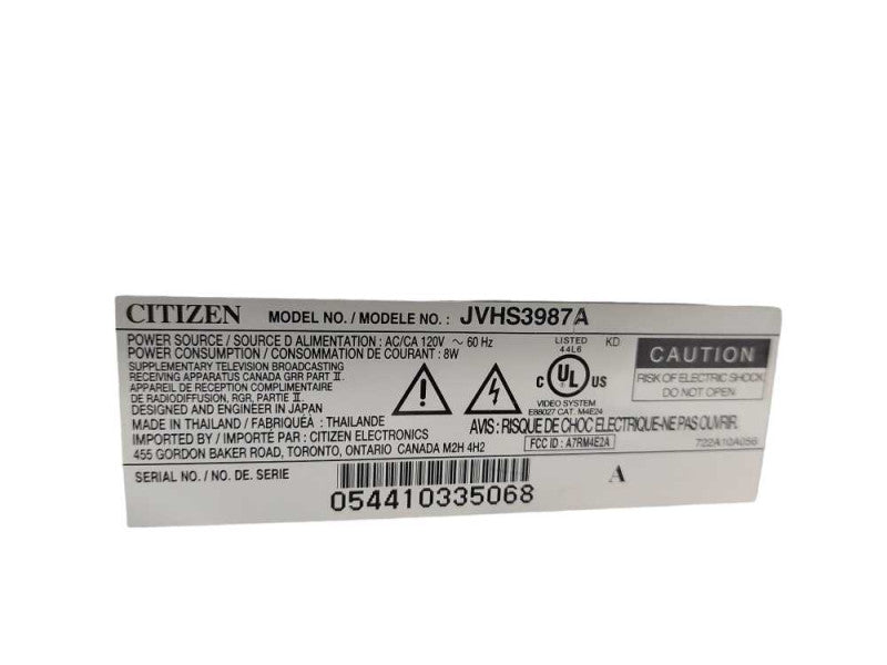 Citizen 20\\" TV & VCR Bundle - tv Model: JCTV3242B vcr Model: JVHS3987A =
