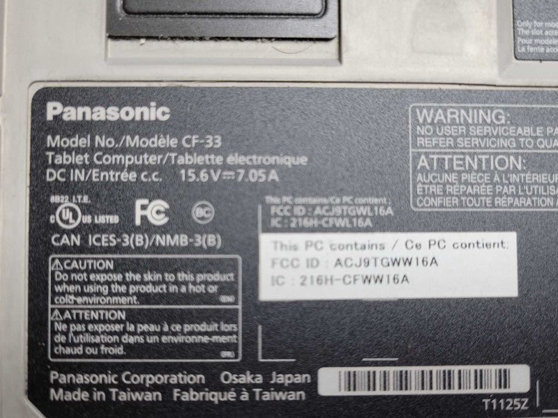 Panasonic Toughbook CF-33 Core i5 7300U 2.6GHz 8GB, 256GB SSD, SEE _