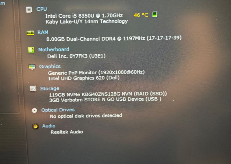 Dell Latitude 5420 Rugged Intel Core i5-8350U@1.7GHz 8GB RAM 128GB SSD