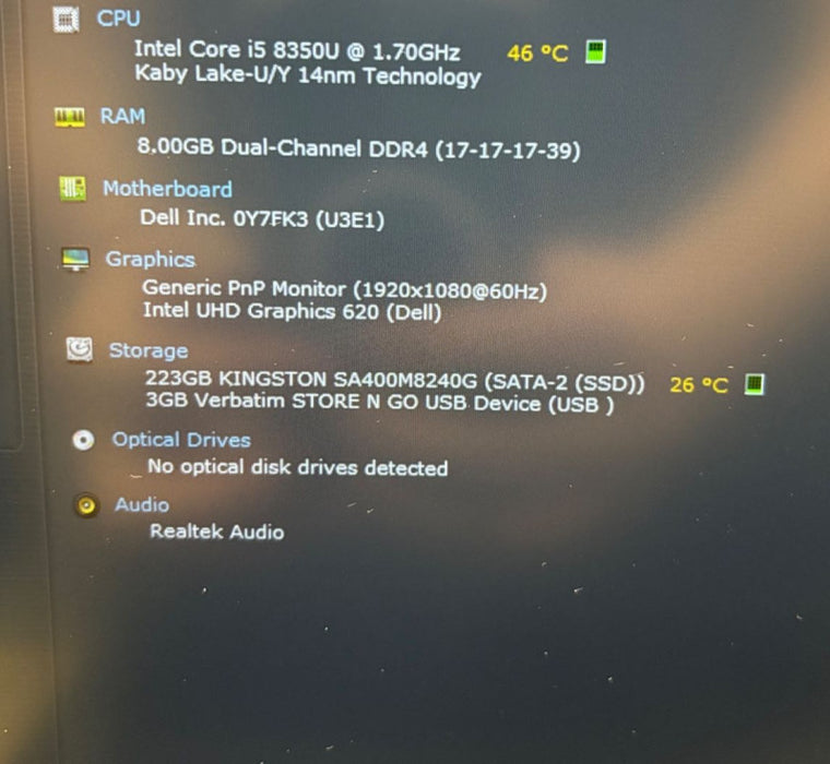 Dell Latitude 5420 Rugged Intel Core i5-8350U@1.7GHz 8GB RAM 240GB SSD