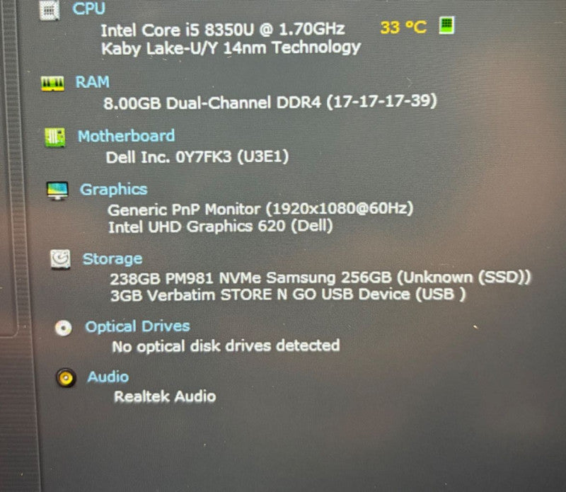 Dell Latitude 5420 Rugged Intel Core i5-8350U@1.7GHz 8GB RAM 256GB SSD