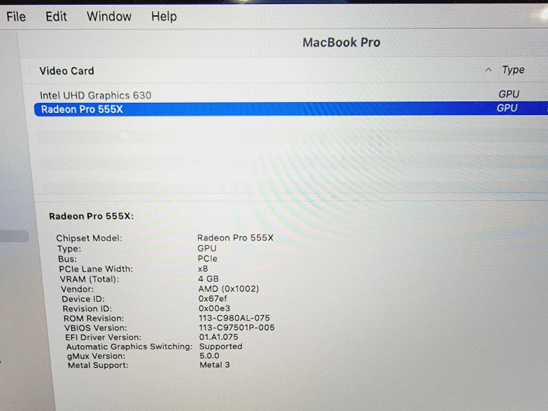 Apple Macbook Pro 2018 15\\" Core i7-8750H @ 2.2GHz 16GB DDR4 250GB SSD [Read] (