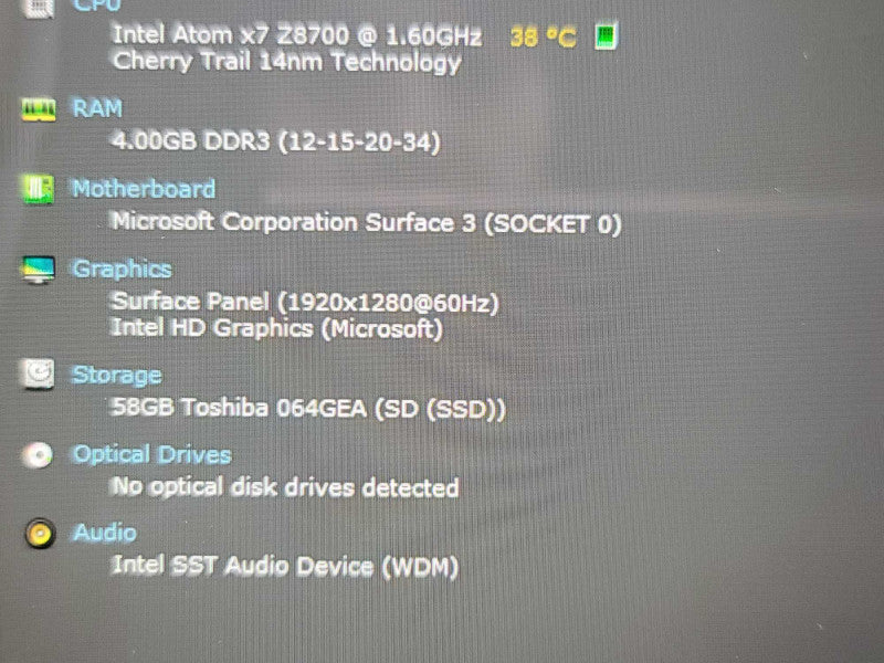 Microsoft Surface 3| Atom x7-Z8700| 4GB DDR3| 64GB SSD QÎ²
