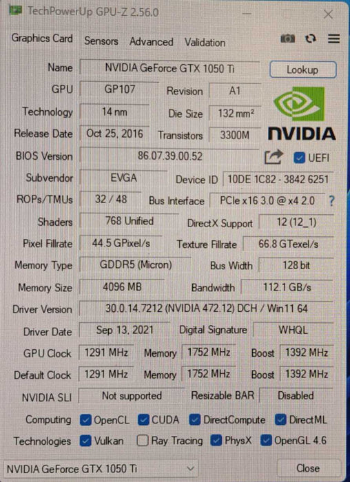 EVGA GeForce GTX 1050Ti | 4GB GDDR5 Graphics Card | 04G-P4-6251-KR )