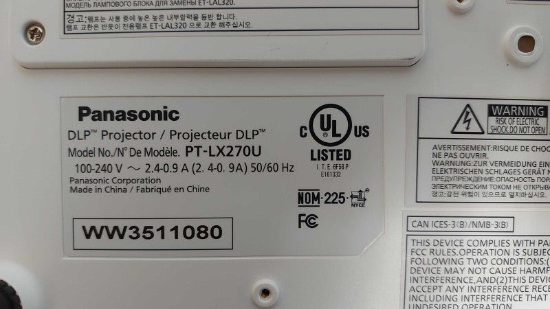 PANASONIC PT-LX270 DLP Projector, 2700 LUMENS HDMI 514 HRS, No Remote