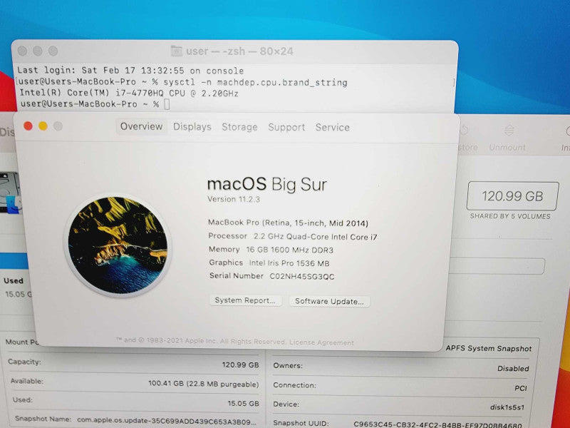Apple Macbook Pro Retina 2014 15\\" Core i7-4770HQ @ 2.2GHz 16GB DDR3 120GB SSD (