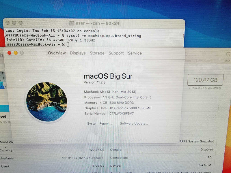 Apple Macbook Air 2013 13\\" Core i5-4250U @ 1.3GHz 4GB DDR3 120GB SSD (