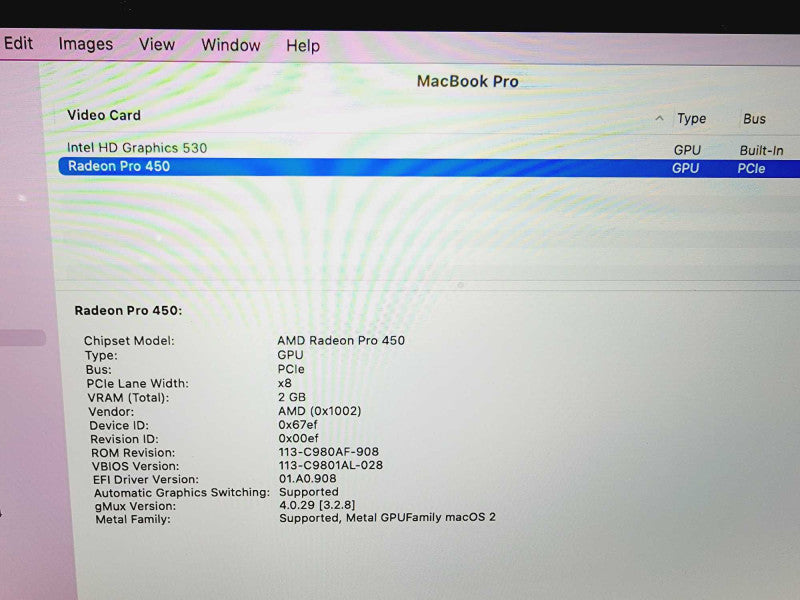 Apple Macbook Pro 2016 15\\" Core i7-6700HQ @ 2.6GHz 16GB DDR3 250GB SSD Radeon Pro 450 2GB [Read] (