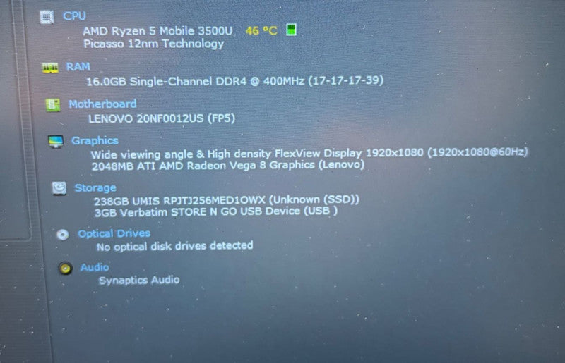 Lenovo ThinkPad E595 AMD Ryzen 5 3500U RADEON VEGA 8 GPU 16GB RAM 256GB SSD
