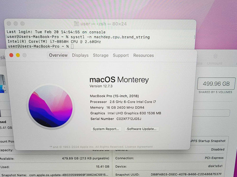 Apple Macbook Pro 2018 15\\" Core i7-8850H @ 2.6GHz 16GB DDR4 500GB SSD Radeon Pro 560X 4GB (