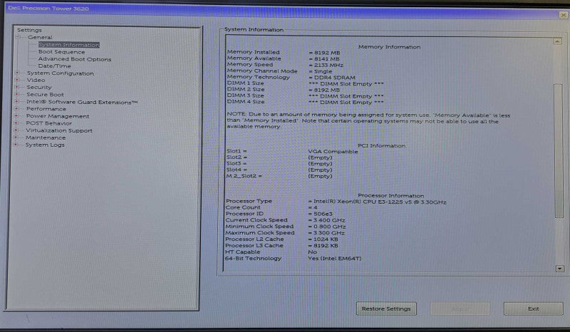 Dell Precision T3620 WS | Xeon E3-1225 v5 @ 3.30GHz 8GB DDR4 No HDD/OS )