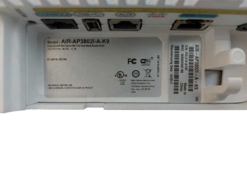 Cisco AIR-AP3802I-A-K9 802.11AC DUAL BAND AP Q